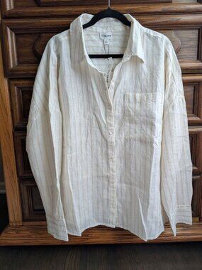 NWT The Drop 100% Linen Avila Button Down Shirt Flax Stripe XXL